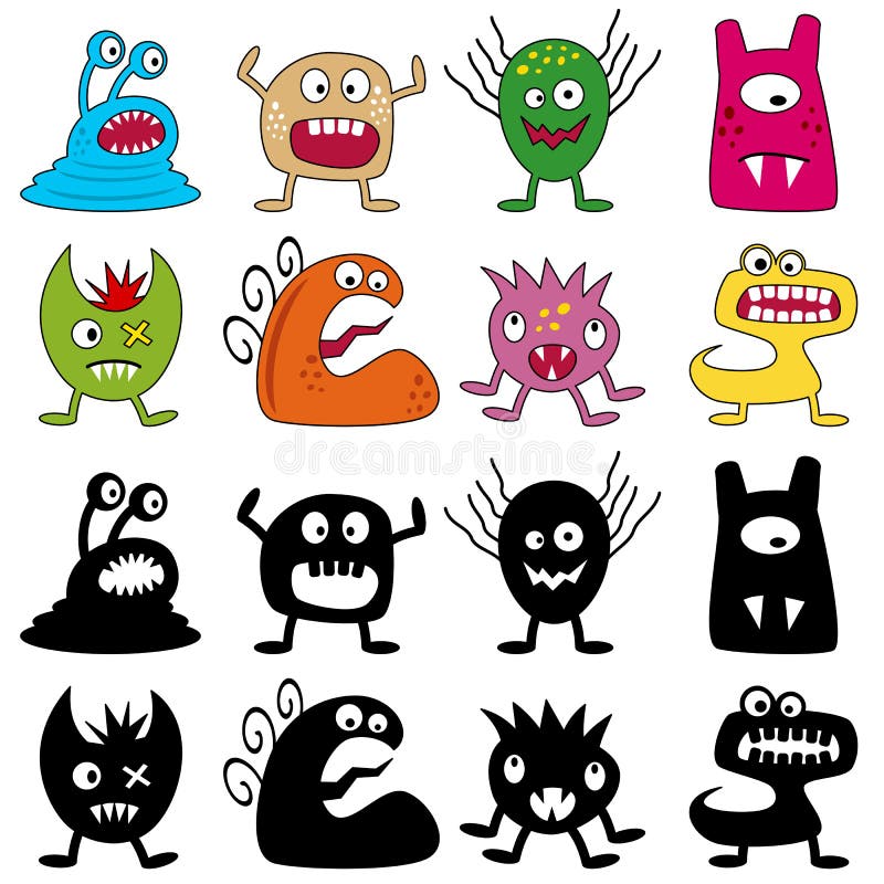 Monstruos divertidos de Halloween fijados ilustración del vector Monstruos divertidos de Halloween fijados ilustración del vector