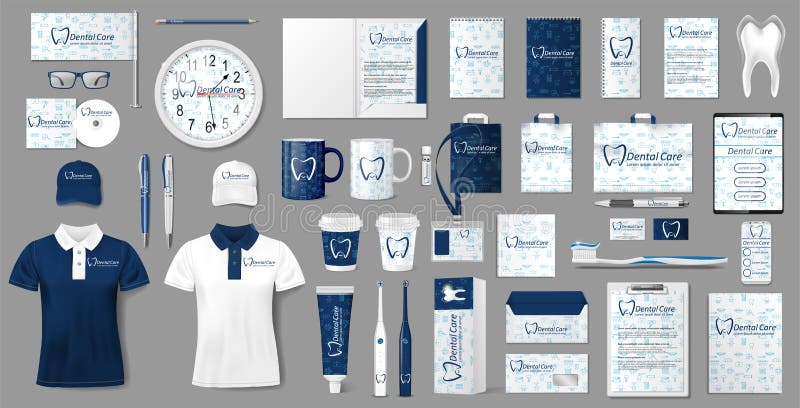 Montagem de papelaria para Clínica Dental Design do modelo de identidade do centro de promoção da marca do Stomatology Vetor