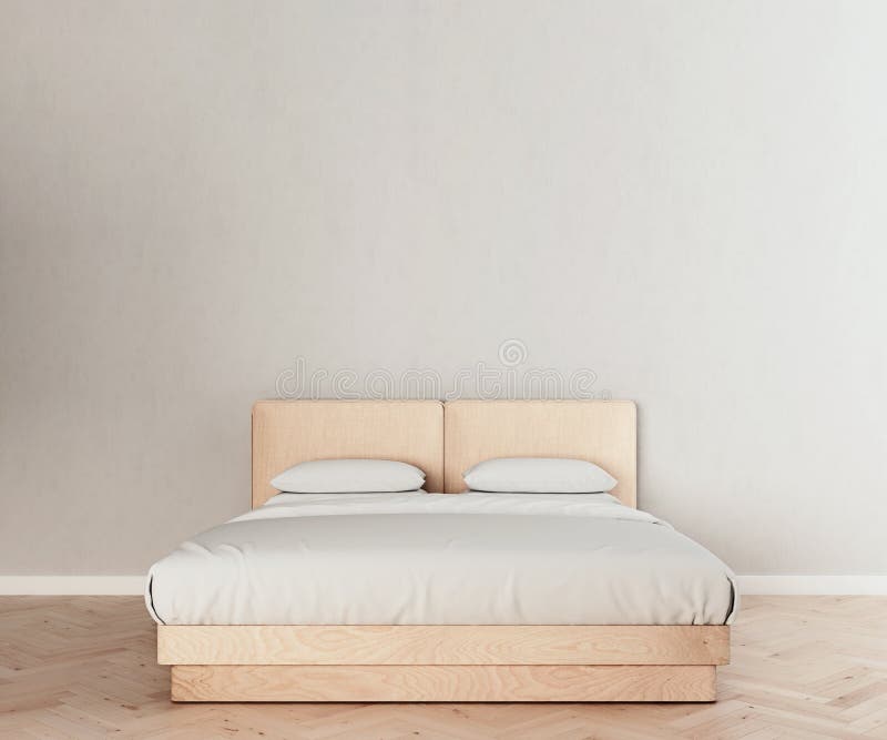 Montaggio orizzontale del telaio del poster su sfondo interno moderno, telaio naturale del letto di legno leggero con lettiera pu illustrazione vettoriale