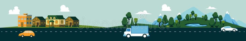 Montagne counry de voiture de camion de paysage de route de vecteur illustration libre de droits Montagne counry de voiture de camion de paysage de route de vecteur illustration libre de droits