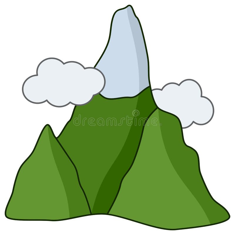 Montagne de bande dessinée avec l'icône de neige et de nuages