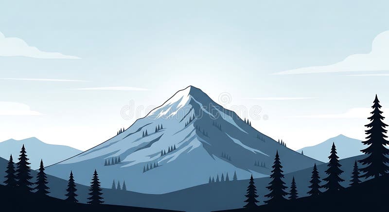 Montagne majestueuse avec un pic enneigé contre un ciel clair entouré illustration de vecteur
