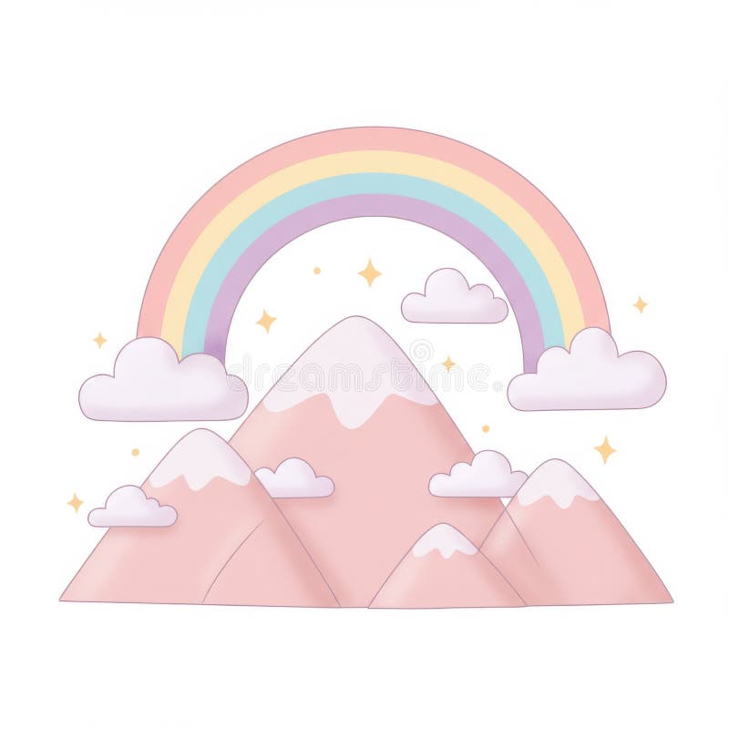 Montanhas Rosa Pastel e Ilustração Arco-Íris ilustração do vetor
