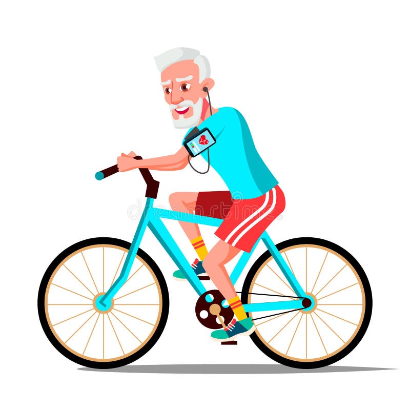 Montar a caballo del viejo hombre en vector de la bicicleta Forma de vida sana Bicicletas Actividad del deporte al aire libre Ilu libre illustration