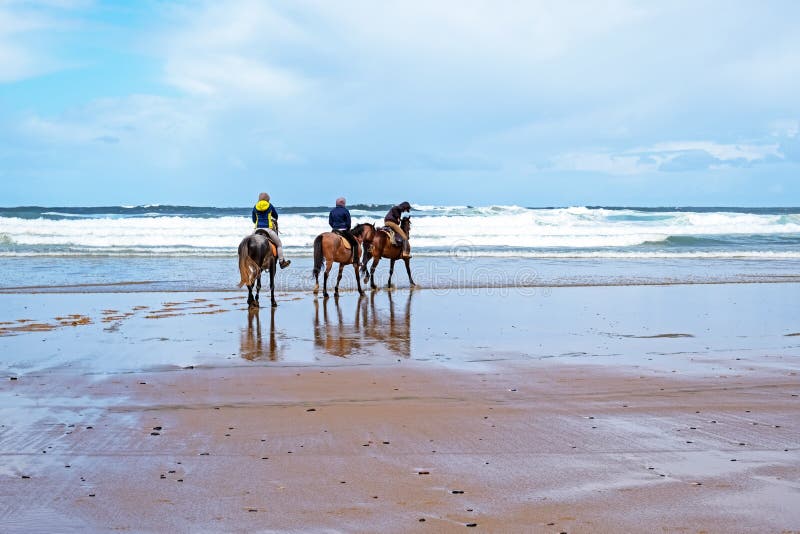 Montar a caballo en la playa de Carapateira en el Algarve Portugal foto de archivo Montar a caballo en la playa de Carapateira en el Algarve Portugal foto de archivo