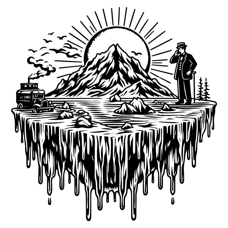 Montañas de boceto vectorial e imitación forestal de un dibujo a lápiz. ai generativo. ilustración del vector