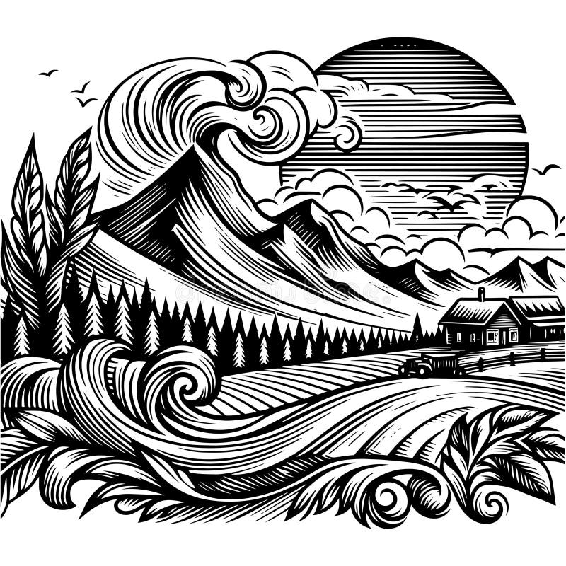 Montañas de boceto vectorial e imitación forestal de un dibujo a lápiz. ai generativo. libre illustration