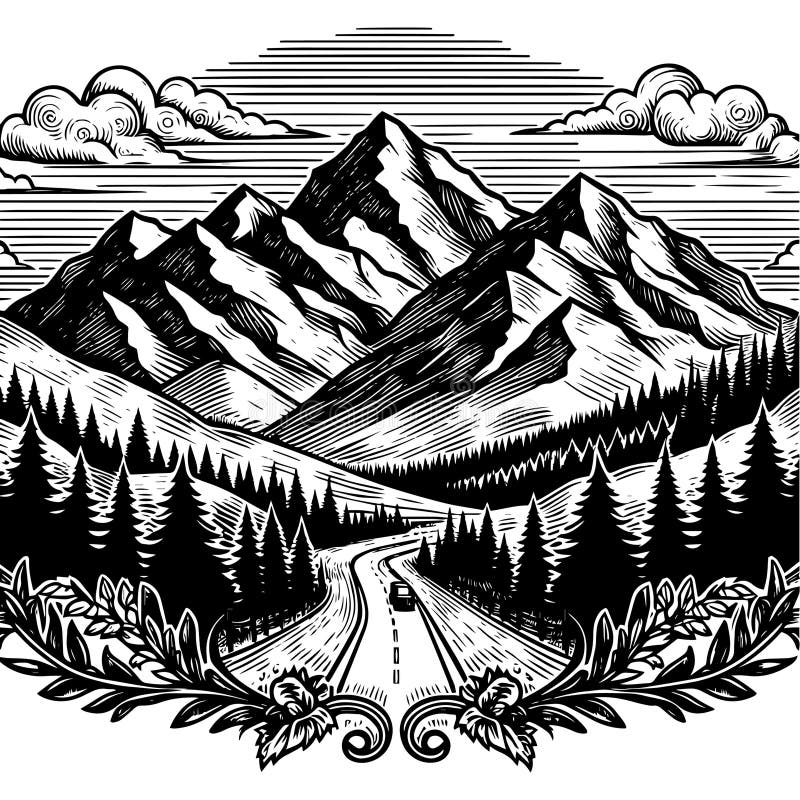 Montañas de boceto vectorial e imitación forestal de un dibujo a lápiz. ai generativo. ilustración del vector