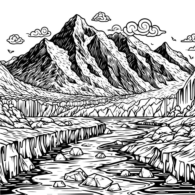 Montañas de boceto vectorial e imitación forestal de un dibujo a lápiz. ai generativo. ilustración del vector