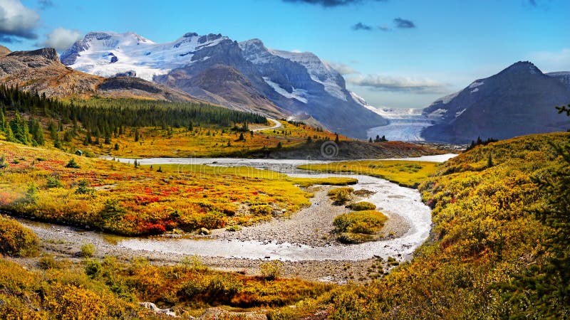 Montañas rocosas canadienses, jaspe de Banff, ruta verde de Icefields, glaciar de Athabasca