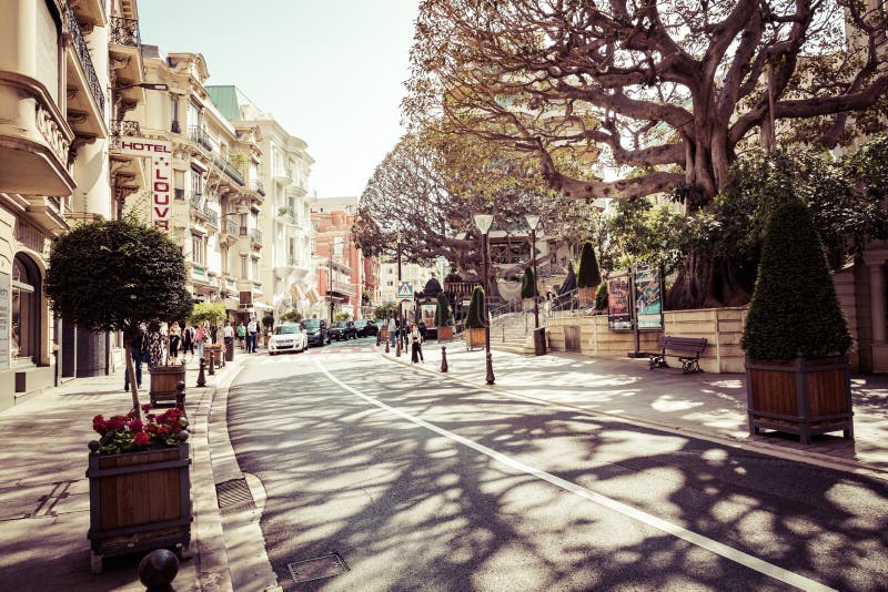 MONTE CARLO, MONACO - JUNE 04, 2019: Beautiful old architecture style of residential buildings in the old city center in Monte