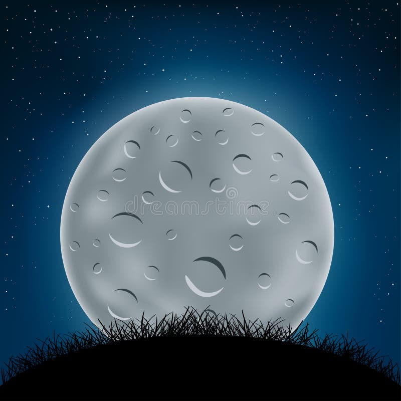 Monte e lua da grama da noite ilustração stock Monte e lua da grama da noite ilustração stock