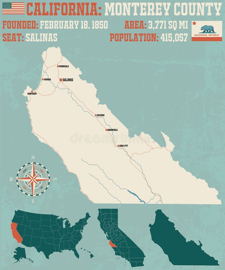 Monterey County Map in California. Stock Vector - Illustration of
