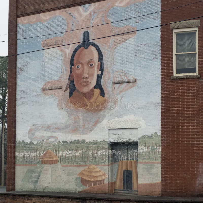 Montering Gilead, NC-April 07, 2018: Historiskt rekord Art Mural-Indian Village arkivfoton Montering Gilead, NC-April 07, 2018: Historiskt rekord Art Mural-Indian Village arkivfoton