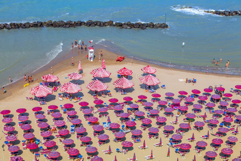 Beach and Adriatic Coast with a Multitude Seamsless of Beach Umbrellas ...