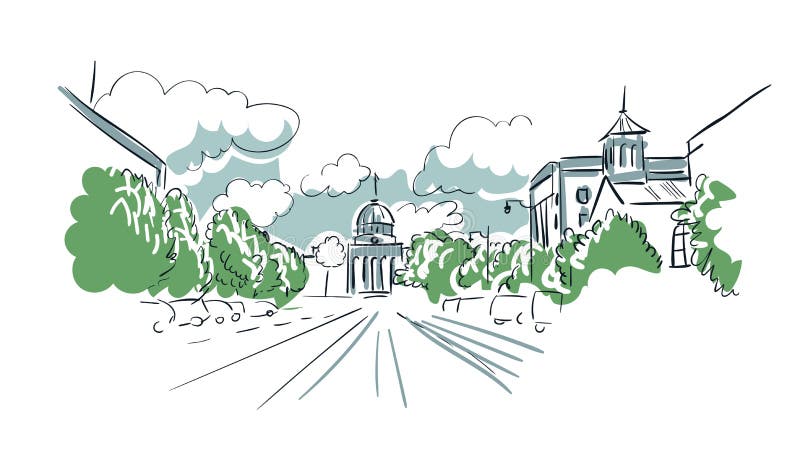 Montgomery Alabama vector sketch line usa landscape hand drawn. 