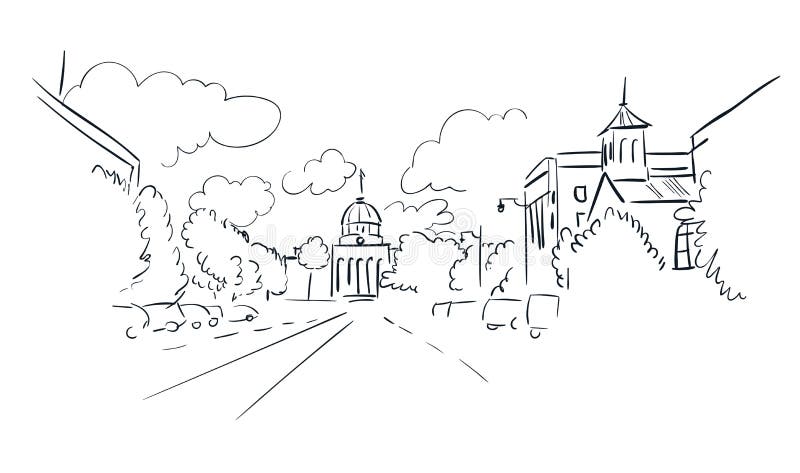 Montgomery Alabama vector sketch line usa landscape hand drawn. 