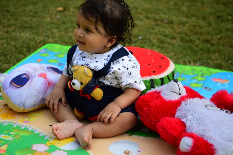 9 Month Baby Boy Outdoors in Summer - Stock Photo, Cute Boy Playing in ...