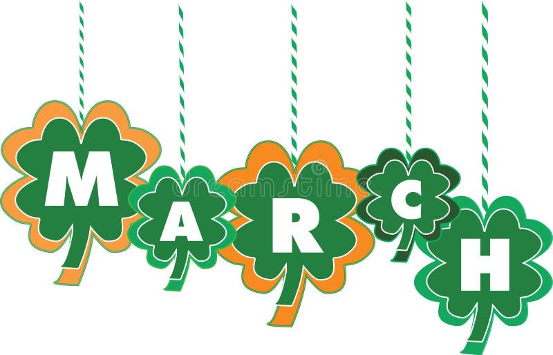Month Of March Text Within Shamrocks Stock Vector