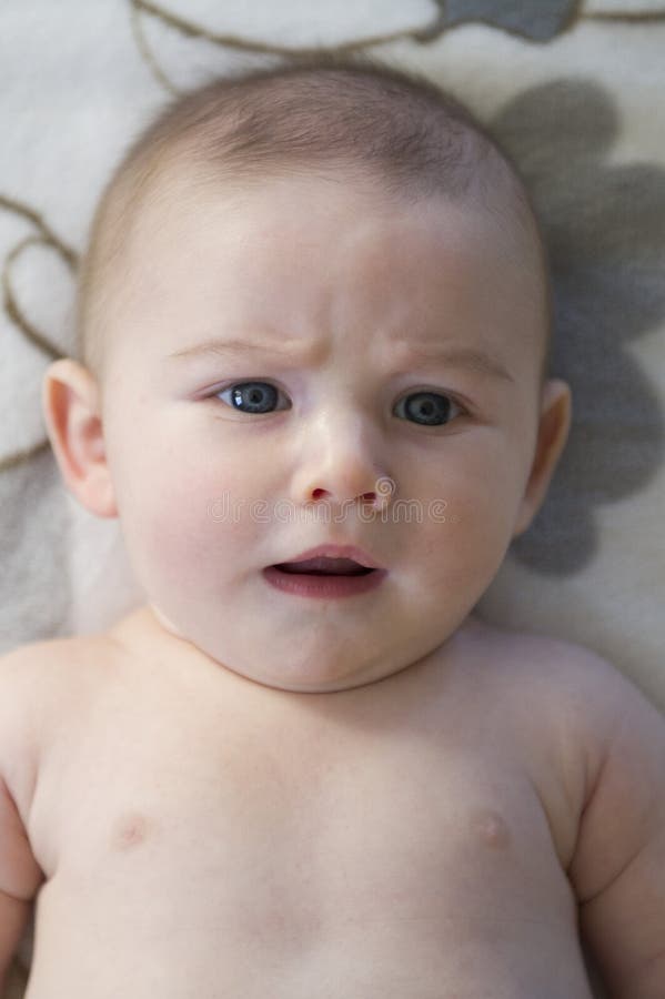 Cute Baby Blue Eyed Boy Frowning Stock Image Image Of