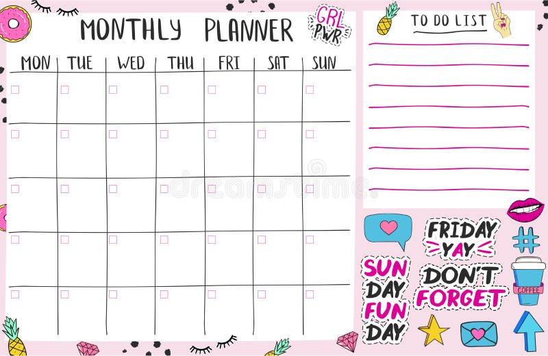 monthly planner page template with cute elents and stickers stock vector illustration of design list 156044295