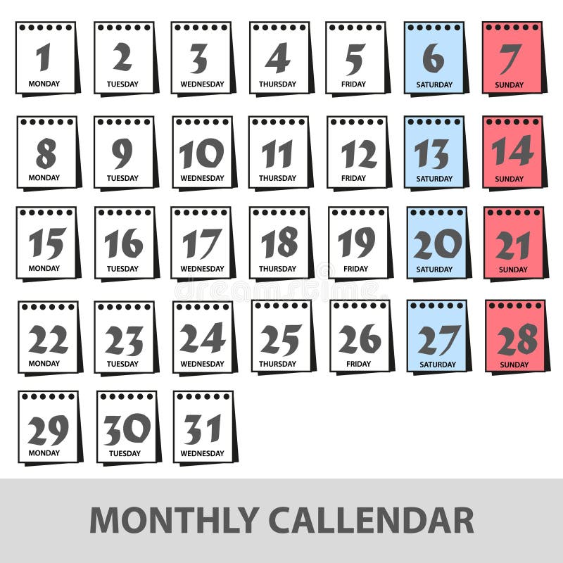 Monthly wall calendars with days icons set eps10