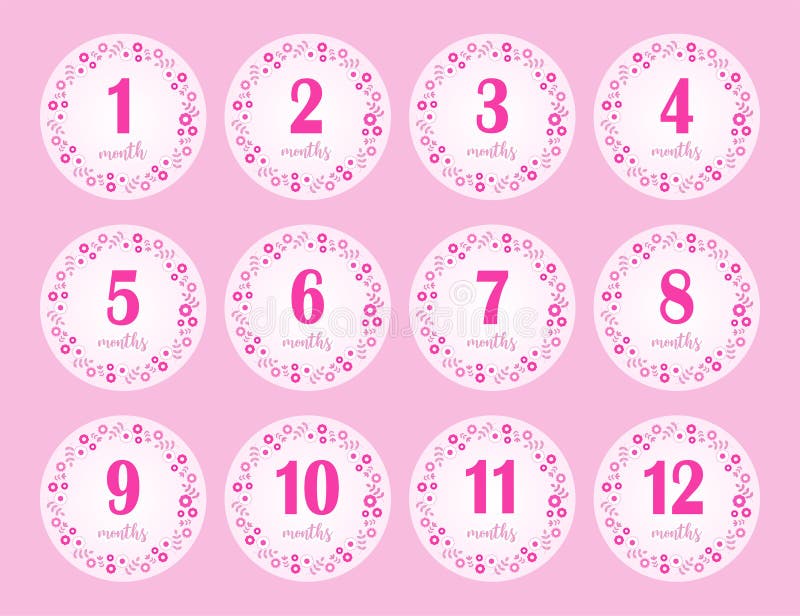 12 Months Stickers for the First Year of the Baby Girl S Life. Pink ...