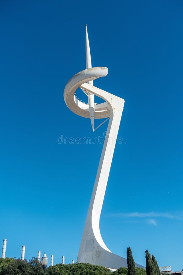 Montjuic Hill Telecommunications Tower Modern Architecture Barcelona stock photo