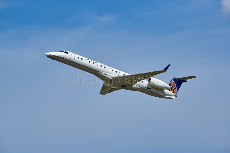 United Airlines N14153 Embraer plane taking off. stock image United Airlines N14153 Embraer plane taking off. stock image