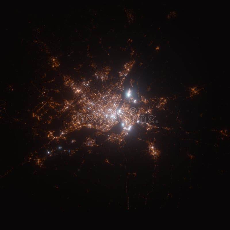 Montreal Canada Street Lights Map. Satellite View on Modern City at