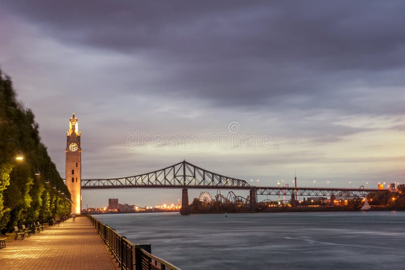 Montreal Clock Tower at the Old Port Stock Image - Image of sunset ...