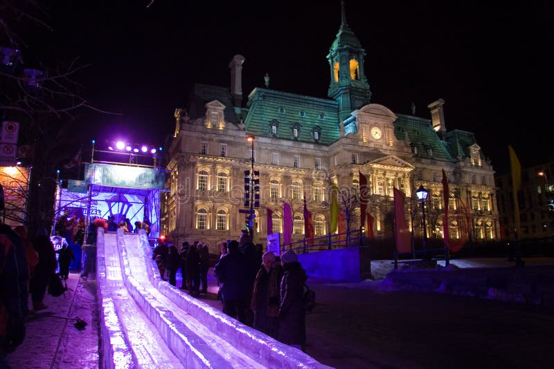 Montreal at Night stock photo. Image of high, purple, buildings 4599924
