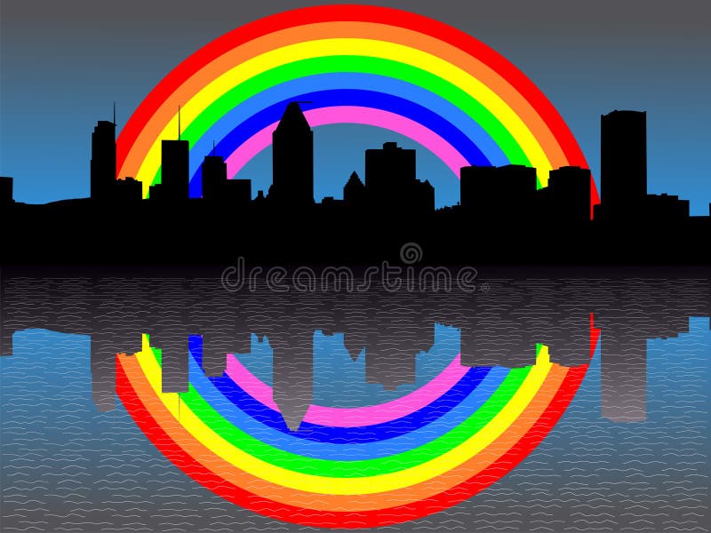 Montreal-Skyline mit Regenbogen vektor abbildung Montreal-Skyline mit Regenbogen vektor abbildung