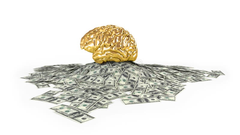 Montón humano del whith del cerebro del oro de billetes de dólar stock de ilustración Montón humano del whith del cerebro del oro de billetes de dólar stock de ilustración