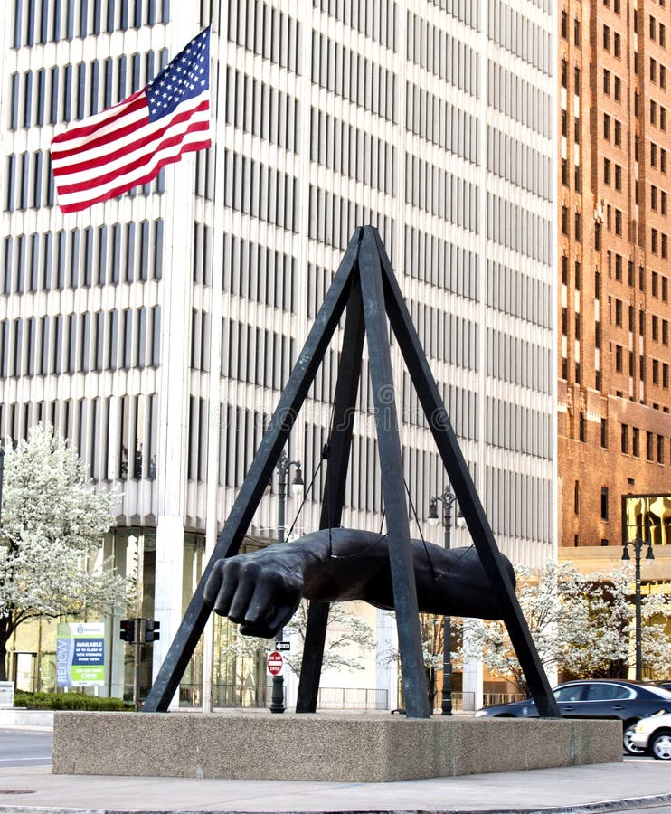 Monument aan Joe Louis Detroit stock afbeeldingen Monument aan Joe Louis Detroit stock afbeeldingen