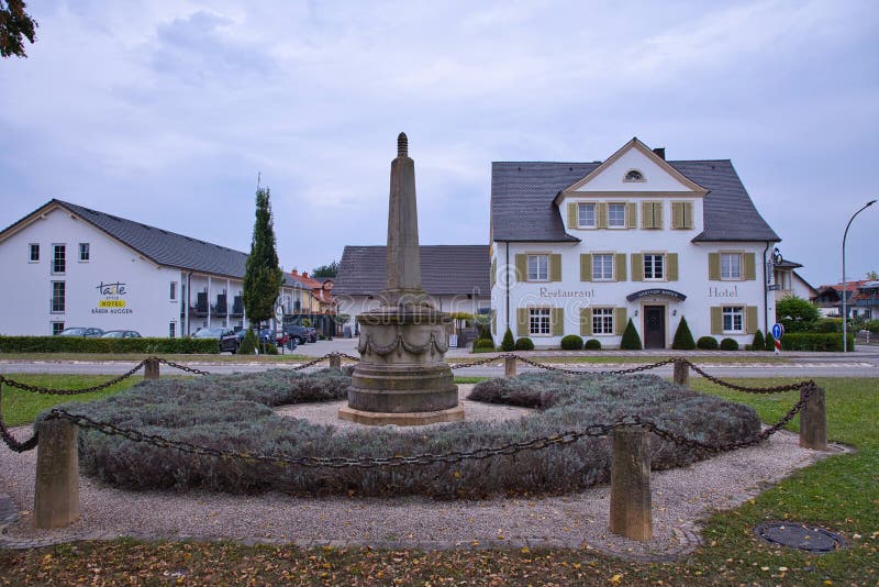 Monument of the Franco-Prussian War in the district of Breisgau-Hochschwarzwald in front of the Hotel Bären. stock image Monument of the Franco-Prussian War in the district of Breisgau-Hochschwarzwald in front of the Hotel Bären. stock image