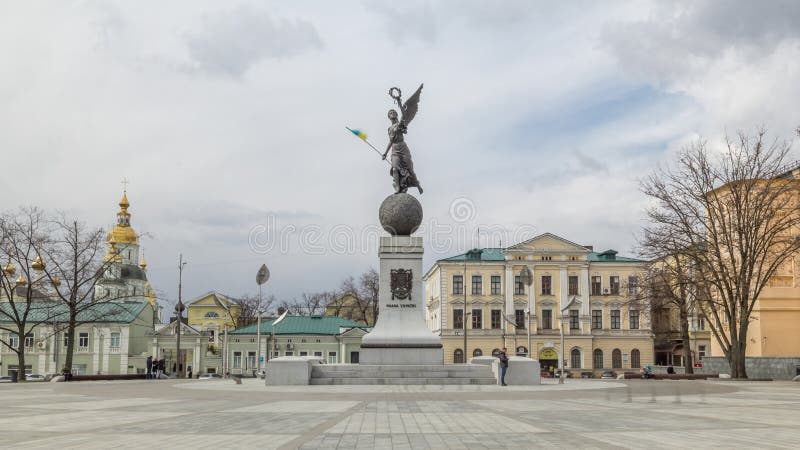 Monument of Independence timelapse hyperlapse. Kharkiv, Ukraine