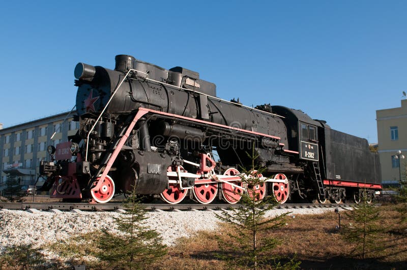 Monument of old steam locomotive.