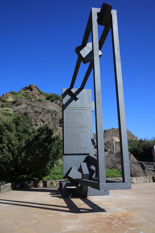 Monument at the Viewpoint Mirador Roque Ojila. La Gomera. Monument in Remembrance of the People, who died in 1984, while the big Fire on Gomera. Its located at royalty free stock image Monument at the Viewpoint Mirador Roque Ojila. La Gomera. Monument in Remembrance of the People, who died in 1984, while the big Fire on Gomera. Its located at royalty free stock image