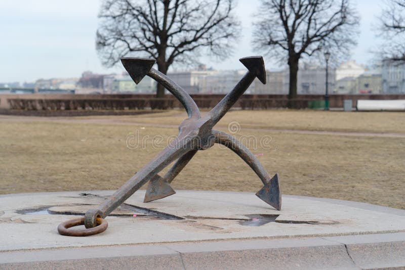 The Monument To Anchor in St. Petersburg. Stock Photo Image of river