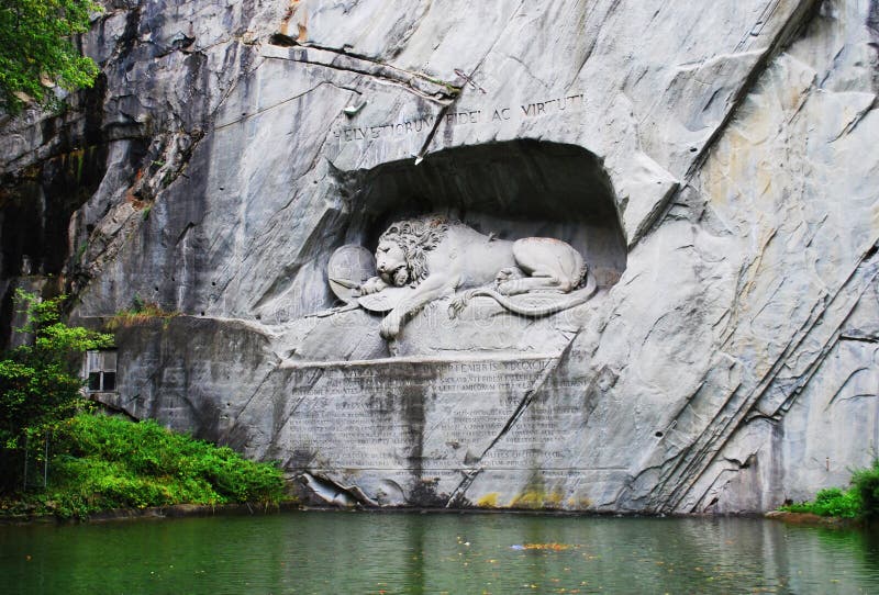 In the photo - a monument to a dying lion in Lucerne. Switzerland.