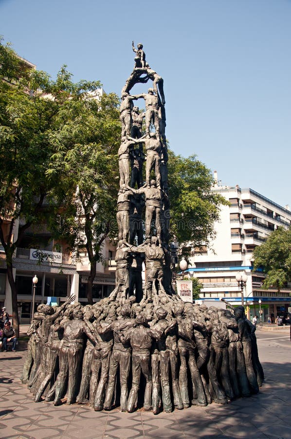 Monument To Human Towers (castells) In Tarragona, Spain Editorial Photo
