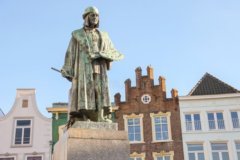 Monument van beroemde schilder H Bosch in s-Hertogenbosch stock fotografie Monument van beroemde schilder H Bosch in s-Hertogenbosch stock fotografie