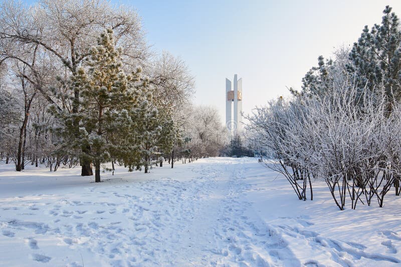 The monument in winter landscape