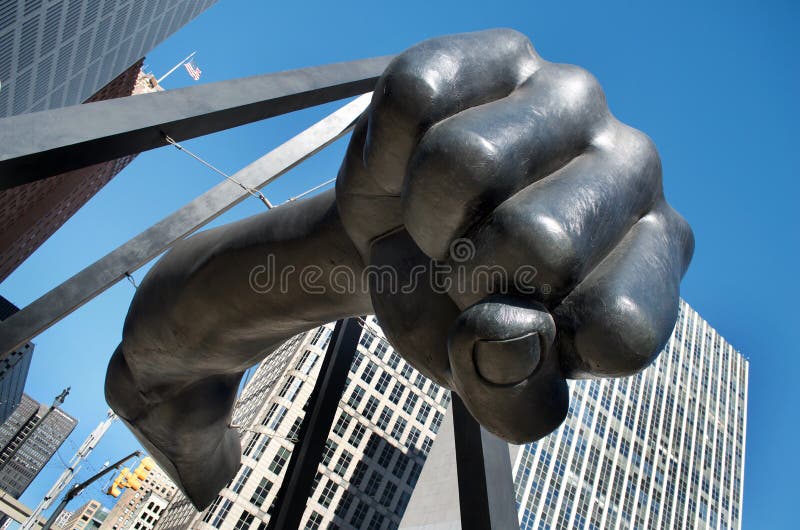 Monument à Joe Louis, ` le ` de poing, Hart Plaza, Detroit, Michigan photos stock Monument à Joe Louis, ` le ` de poing, Hart Plaza, Detroit, Michigan photos stock