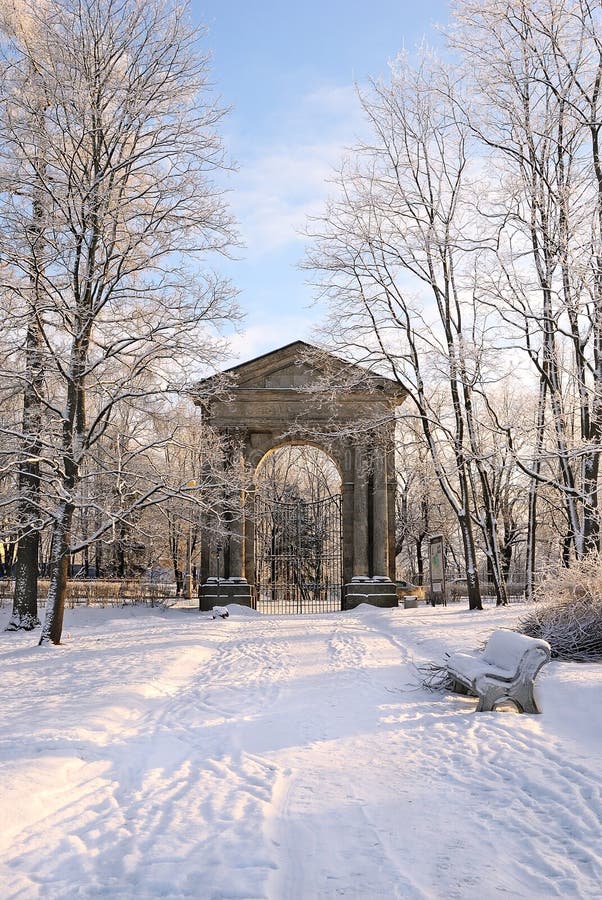 The monumental Admiralty Gate in Gatchina Palace Park, near Pete