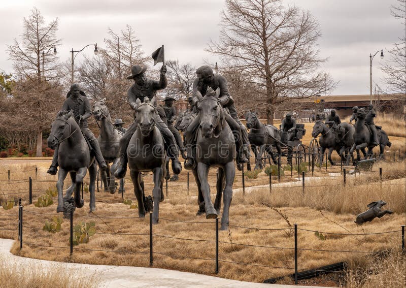 Pictured is the `Centennial Land Run Monument` by artist Paul Moore in Oklahoma City, Oklahoma. The monument commemorates the opening of the Unassigned Land in Oklahoma Territory with the Land Run of 1889. It is one of the worldâ€™s largest bronze sculptures featuring 45 heroic figures of land run participants as they race to claim new homesteads.  The monument is a city park and is open to the public year around 2r hours a day with free admission.  The sculptures were created from bronze and stainless steel between April 2003 and 2015. Pictured is the `Centennial Land Run Monument` by artist Paul Moore in Oklahoma City, Oklahoma. The monument commemorates the opening of the Unassigned Land in Oklahoma Territory with the Land Run of 1889. It is one of the worldâ€™s largest bronze sculptures featuring 45 heroic figures of land run participants as they race to claim new homesteads.  The monument is a city park and is open to the public year around 2r hours a day with free admission.  The sculptures were created from bronze and stainless steel between April 2003 and 2015.