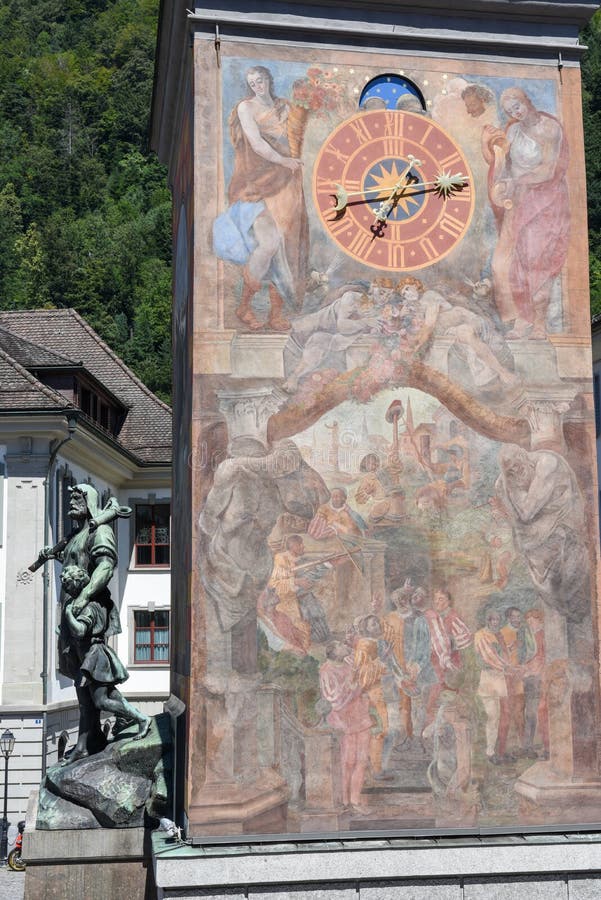 Monumento Di Wilhelm Tell Sulla Capitale Cantonale Di Altdorf Immagine