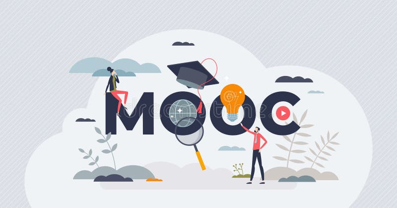 MOOC or massive open online course as part of e-learning tiny person concept royalty free illustration