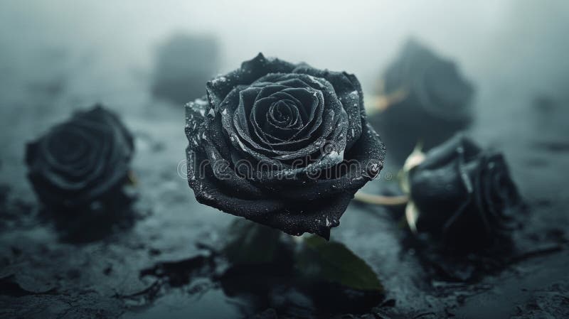 Moody's Black Roses con gocce d'acqua sulla superficie scura per i temi artistici di Goth illustrazione di stock